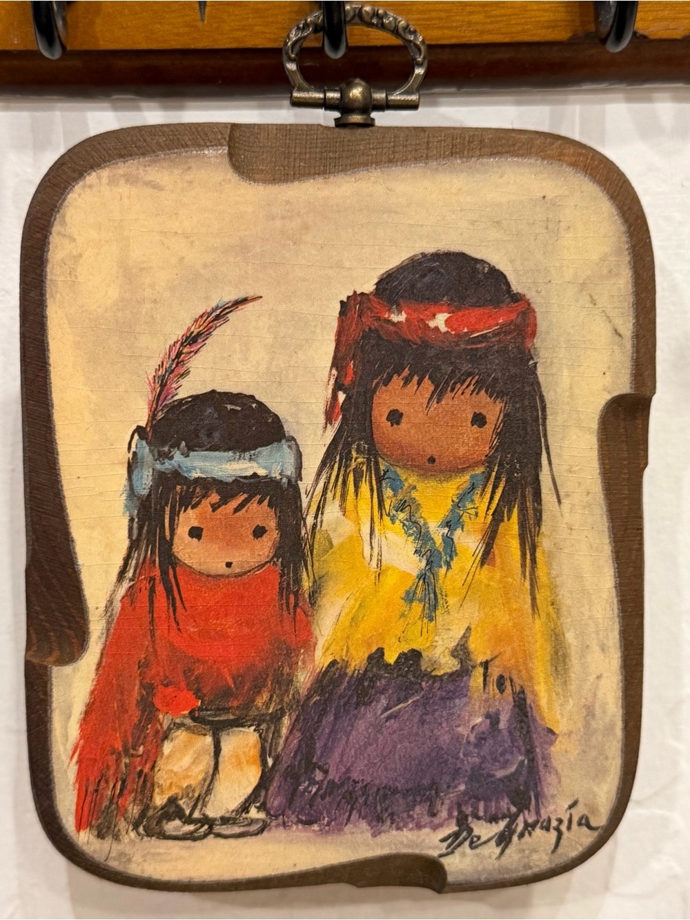 Vintage “Wandering” print on wood by artist DeGrazia